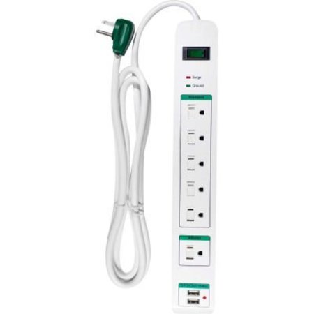 GOGREEN Surge Protected Power Strip W/USB Ports, 6 Outlets, 15A, 1600 Joules, 6' Cord GG-16326USB